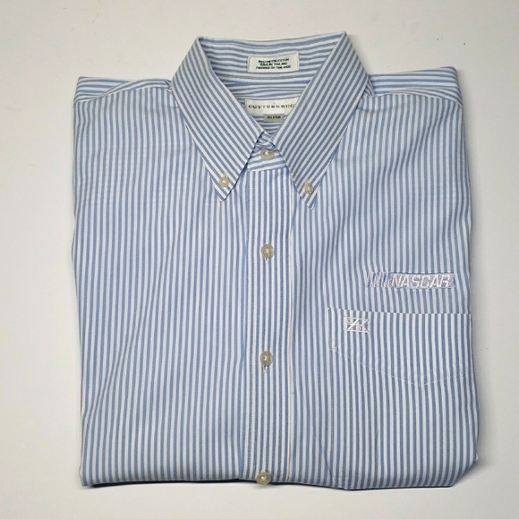 "NASCAR" Cutter & Buck Button Down Stripe Long Sleeve Shirt - Picture 1 of 4